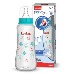 LuvLap Anti-Colic Slim/Regular Neck Essential Baby Feeding Bottle, 250ml, New Born/Infants/Toddler Upto 3m+, Wild Flowers, BPA Free,Green