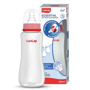 LuvLap Baby Essential Slim Neck Feeding Bottle, 250ml, Plain, with anti Colic Nipple, New Born / Infants / Toddler upto 3 years, BPA Free, , Red