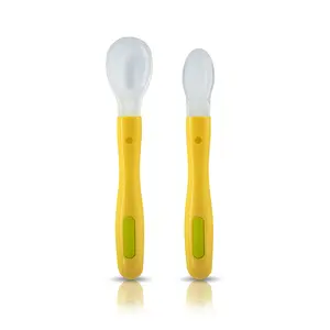 Luvlap Fun Club Baby Silicone Spoon Set, Bpa Free, Fda Approved, 2 Pcs, Green And Yellow - 23.4 Cm