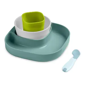 LuvLap 4 Piece Baby Tableware Meal Set, Plate, Bowl, Tumbler and Spoon for Infants & Kids, Attractive Colours, Non Toxic, BPA Free Baby Utensil (Blue & Green, Silicone)