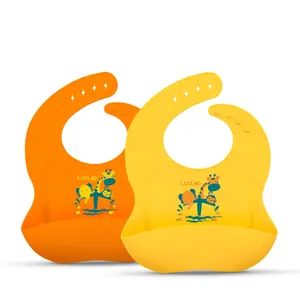 LuvLap Silicone Baby Bibs for Feeding & Weaning Babies & Toddlers, Waterproof, Pack of 2 (Orange & Yellow)