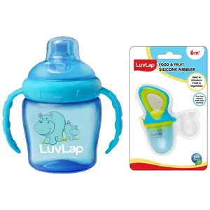 Luvlap Hippo Sipper Blue Silicone Food/Fruit Nibbler with Extra Mesh, Soft Pacifier/Feeder, Teether for Infant Baby, Infant, Elegant Blue, BPA Free