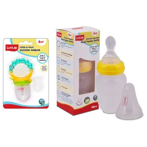 LuvLap Silicone Food/Fruit Nibbler with Extra Mesh, Soft Pacifier/Feeder, Teether for Infant Baby, Infant, Pearly Green, Bpa Free Feeding Spoon with Grade Silicone Feeder Bottle 180Ml