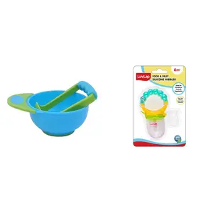 LuvLap Baby Grinding & Feeding Bowl, Portable Masher, Serving Bowl for Weaning Food Preparation (Green & Blue) & Pearly Fruit Nibbler