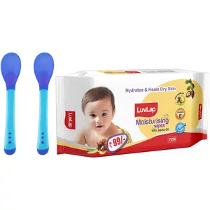 LuvLap Tiny Love Heat Sensitive Baby Feeding Spoons Set, 2 pcs, Blue & Wipes for Baby Skin, 72 Wipes