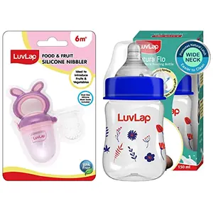 LuvLap Bunny Food & Fruit Nibbler & Luvlap Anti-Colic Wide Neck Natura Flo Baby Feeding Bottle 150ml New Born/Infants/Toddler Upto 3 Years Floral BPA Free