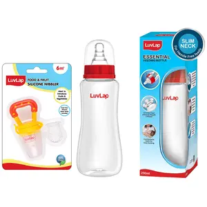 LuvLap Silicone Food/Fruit Nibbler for Infant Baby & LuvLap Anti-Colic Slim Baby Feeding Bottle, 250ml