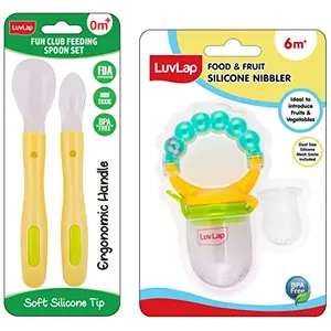 Luvlap Fun Club Baby Silicone Spoon Set BPA Free FDA Approved 2 pcs Green & Pearly Food & Fruit Nibbler