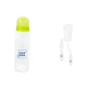 Mee Mee 250ml Eazy Flo Premium Baby Feeding Bottle (Green) And Bottle and Nipple Cleaning Brush with 360-Degree Rotary Handle, White