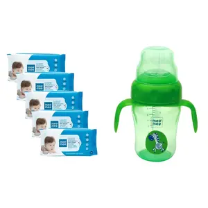Mee Mee Caring Baby Wet Wipes, Aloe Vera, 72 Pieces (Pack of 5) & Mee Mee 210ml 2 in 1 Spout and Straw Sipper Cup (Green)