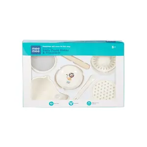 Mee Mee Multi-Purpose Manual Baby Food Maker & Processor with Bowl, Spoon, Juicer, Masher Grater, Strainer for Easy Travel, Food Grade Material, Non-Toxic, BPA Free (White)