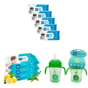 Mee Mee Caring Baby Wet Wipes, Aloe Vera, 72 Pieces (Pack of 5) & Baby Gentle Wet Wipes with Lemon extracts |72 pcs| Pack of 3 & 210ml 2 in 1 Spout and Straw Sipper Cup (Green)