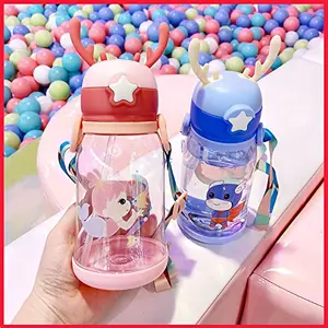 The Magic Makers Water Bottle 600 Ml With Sipper For Kids Cute (Unbreakable Freezer Safe) Plastic School Sports Bottle For Girls/Boys Bpa Free Bottle 1 Piece