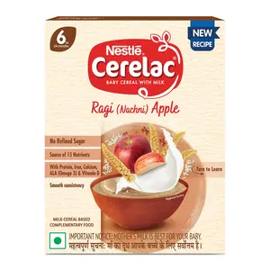 CERELAC Baby Cereal | No Refined Sugar | Ragi Apple for 6-24 months baby | Omega 3 Iron Protein Calcium Vitamin D for babies | Instant Infant Cereal | Travel Friendly | 300g