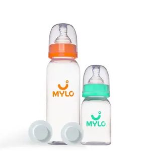 Mylo Baby Feeding Bottle (125ml + 250ml) for New Born Baby | Anti Colic & BPA Free Feeding Bottles | Feels Natural Baby Bottle | Easy Flow Neck Design- Sea Green + Zesty Orange