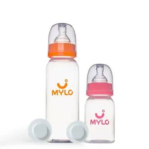 Mylo Baby 2 in 1 Feeding Bottles with Spoon for New Born Baby (125ml + 250ml) | Anti Colic & BPA Free Feeding Bottles | Feels Natural Baby Bottle | Easy Flow Neck Design- Bear + Elephant