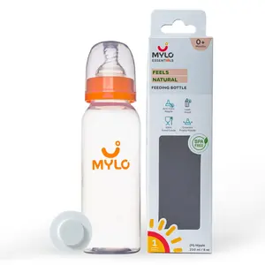 Mylo Baby Feeding Bottle (250ml) for New Born Baby | Anti Colic & BPA Free Feeding Bottles | Feels Natural Baby Bottle | Easy Flow Neck Design- Zesty Orange