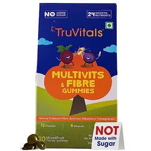 TruVitals Multivitamin gummies for kids for Immunity | Made with Chicory (Natural Prebiotic fiber) for digestion| NO added sugar| 24 nutrients - Vitamin A B Complex C D Zinc | 100% Veg | 30Gummies