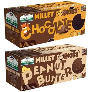 Tummy Friendly Foods Millet Cookies - Chocolate, Peanut Butter - Pack of 2 - 75g each. Healthy Ragi Biscuits, snacks for Baby, Kids & Adults
