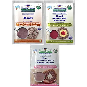 TummyFriendly Foods Certified Ragi Porridge Mixes - Stage1, Stage2, Stage3 | Rich in Calcium, Iron, Fibre & Micro-Nutrients |3 Packs, 50g Each Cereal (150 g, Pack of 3)