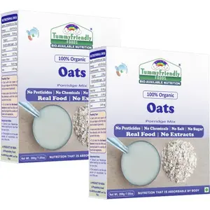 TummyFriendly Foods Certified 100% Organic Oats Porridge Mix , Organic Baby Food for 6 Months Old , Rich in Beta-Glucan, Protein & Fibre , 200g Each, 2 Packs Cereal (400 g, Pack of 2)