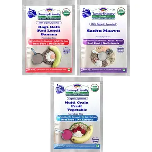 TummyFriendly Foods Certified Stage3 Porridge Mixes Trial Packs - Ragi, Sathu Maavu, MultiGrain | Organic Baby Food for 8 Months Old Baby |3 Packs, 50g Each Cereal (150 g, Pack of 3)