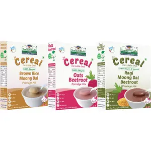 TummyFriendly Foods Certified Organic Stage2 Sprouted Porridge Mixes Combo Pack |Sprouted Ragi, Brown Rice, Oats, Dal & Vegetable | 200g Each, Cereal (600 g, Pack of 3)