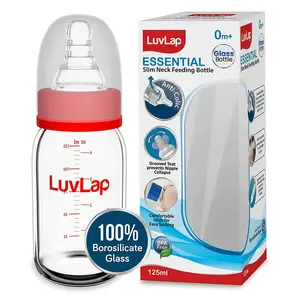 LuvLap Essential Slim Neck Glass Feeding Bottle -125 ml