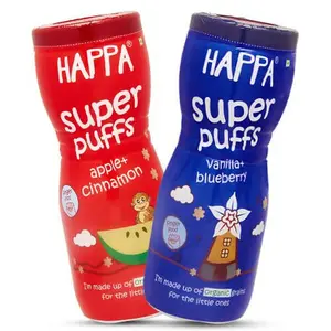 Happa Organic Multigrain Vanilla Blueberry & Apple Cinnamon Melts Super Puffs Combo (8 Months+) -Combo