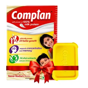 Complan Nutrition Drink Powder for Children, Kesar Badam Flavour, 500 g Carton With Free Sipper | Nutrition drink for kids with protein & 34 vital nutrients
