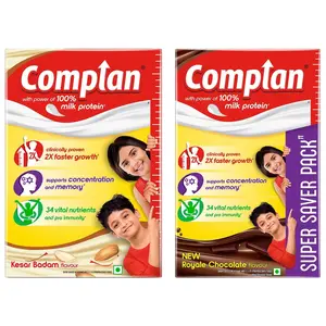 Complan Nutrition Drink Powder for Children Royale Chocolate Flavour 750 g Carton & Kesar Badam 500g | Nutrition drink for kids with protein & 34 vital nutrients