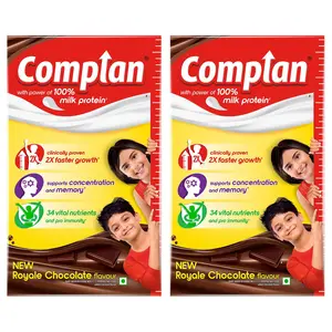 Complan Nutrition Drink Powder for Children, Royale Chocolate Flavour, 1 kg Carton | Nutrition drink for kids with protein & 34 vital nutrients (Pack of 2)