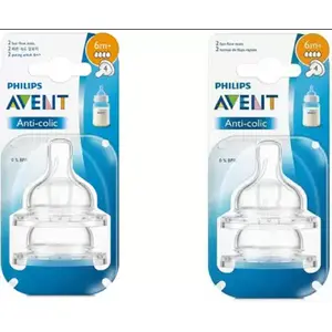 Philips Avent Anticolic Teats 6m+, Twin Pack , Fast Flow Teats Fast Flow Nipple (Pack of 4 Nipples)