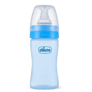 Chicco Feed Easy Anti-Colic Feeding Bottle for Babies (125ml) | Slow Flow Teat for Newborns | V-Shaped Anti-Colic System to Prevent Gas & Discomfort | Soft Silicon Nipple | Easy Grip | BPA Free (Blue)