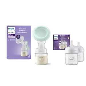 Philips Avent Essential Manual Breast pump | Easy Silicone massage cushion & Ergonomic handle, Soft & Gentle, BPA Free + 125ml Natural Twin Bottle Combo (SCF417/11 + SCY900/02) BY Fratelli