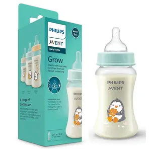 Philips Avent Grow Feeding Bottles | Anti-Colic | Easy Fill,Easy Clean|BPA Free | with 0M+ Flow Teat | Made in India (250ml, 1, Count)