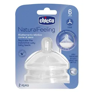 Chicco Teat Natural Feeling with Anti-Colic Effect, Nipple For Wide Neck Feeding Bottles, Fast Flow, For Babies & Toddlers 6m+ (Pack of 2)