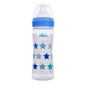 Chicco Well-Being Baby Feeding Bottle, 250ml, 2+ Months | Advanced Anti-Colic Nipple | Soft Silicon Teat | Wide Neck, Anti-Drip Bottle |BPA Free (Blue)
