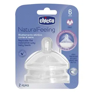 Chicco Teat Natural Feeling with Anti-Colic Effect, Nipple for Wide Neck Feeding Bottles, Fast Flow, for Babies & Toddlers 6m+ (Pack of 2)