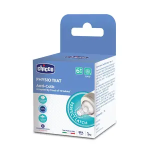 Chicco PhysioTeat Anti-Colic Nipple for Babies (6+ Months) | Perfect Latch Soft Sense Silicon Teat | Suitable for Wide Neck Feeding Bottles | BPA Free