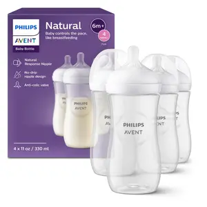 AVENT Philips Natural Baby Bottle With Natural Response Nipple, Clear, 11Oz, 4Pk, Scy906/04
