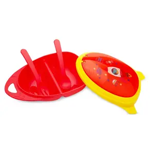 Mee Mee BPA Free Air-Tight Feeding Bowl with Fork & Spoon for 6 Month+ Babies, Easy to Carry (Red)