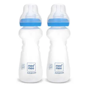 Mee Mee Baby Feeding Bottle 250ml |BPA-Free Baby Milk Bottle with Eazy Flo Technology, Anti-Colic Valve, Non Toxic and Easy to Hold Grooved Design for New Born/Infants/Toddler Upto 3 Years (Blue, Pack of 2)