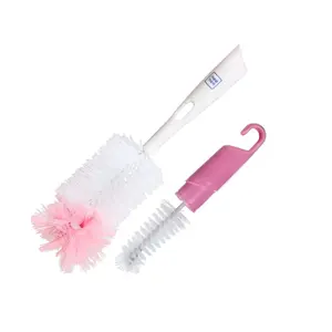 Mee Mee 360° Movable Nylon Bristle Baby Feeding Bottle Cleaning Brush & Nipple Cleaner Combo | Ergonomic Handle | BPA Free Easy to Clean Bottle Corners for Narrow Neck & Wide Neck (Pink)