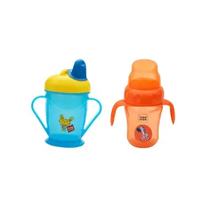 Mee Mee Easy Grip Sipper Cup with Twin Handle (180 ml, Blue) and 2 in 1 Spout and Straw Sipper Cup (210ml, Orange)