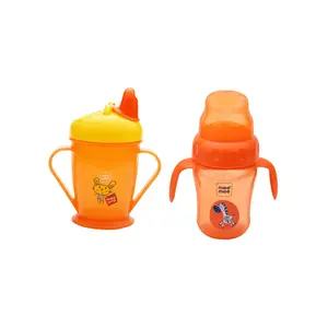 Mee Mee Easy Grip Sipper Cup with Twin Handle (Pack of 2 - (180ml) + (210ml)- Orange)