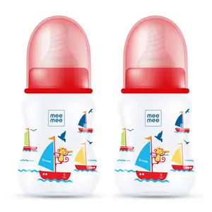 Mee Mee Baby Feeding Bottle 125ml |BPA-Free Baby Milk Bottle with Eazy Flo Technology, Anti-Colic Valve, Non Toxic and Ergonomic Design for New Born/Infants/Toddler Upto 3 Years (Red, Pack of 2)