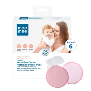 Mee Mee Reusable Cotton Maternity Breast Pads for Feeding Mothers 6 Pcs | Washable Absorbing Nursing Pads, Leak Proof | Anti-Bacterial Dermatologically Tested, Bamboo Rayon Pads (100 Washes, Pink)