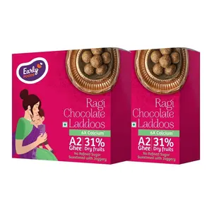 Early Foods Pack of 2: A2 gramshee Ragi Chocolate Laddoos | Ragi Laddu with Jaggery | A2 gramshee Laddoos | Kids Snack | Desi Ghee Laddoos for kids | postpartum ladoo | Sugar Free Laddu
