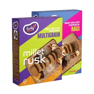 Early Foods Assorted Pack of 2: ZERO Maida Ragi & Multigrain Rusk | Sugarfree Millet Rusk with Jaggery | Millet & Atta Toast No Maida | Kids Snack | 163g x 2